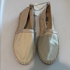 Zara Beige Canvas Espadrille Flats